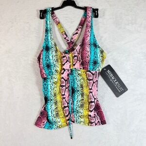 Miraclesuit Magicsuit Neon Snake Tankini Swim Top Size 12/14 Multi-Color NWT